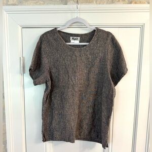 FLAX 100% LINEN Boxy tee Short Sleeve Gray Natural Fiber Womens Oversized Small